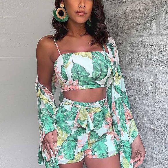 Tropical Green and White Bodysuit with Palm Print - Picture 2 of 4